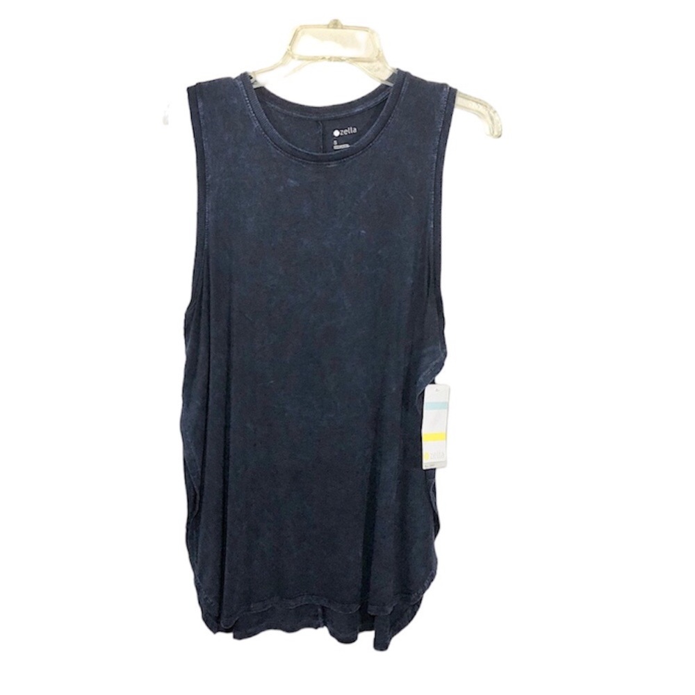 Zella Free High Slit Tank Acid Wash‎ blue Top S